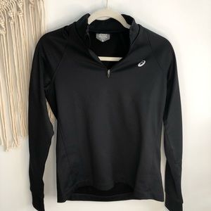 NWT ASICS 1/4 zip pullover, black with thumb holes size small